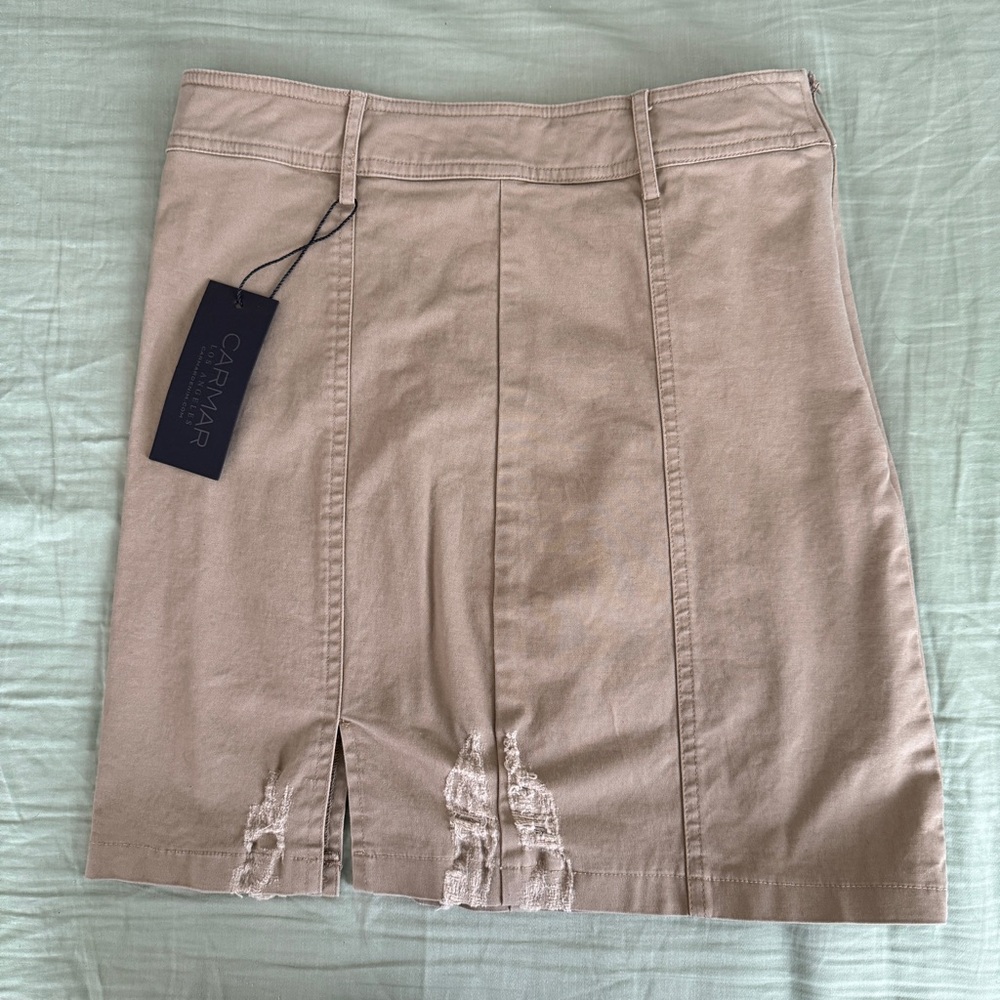 LF Carmar Tan Khaki Distressed Slit Mini Skirt Taupe Belt Loop